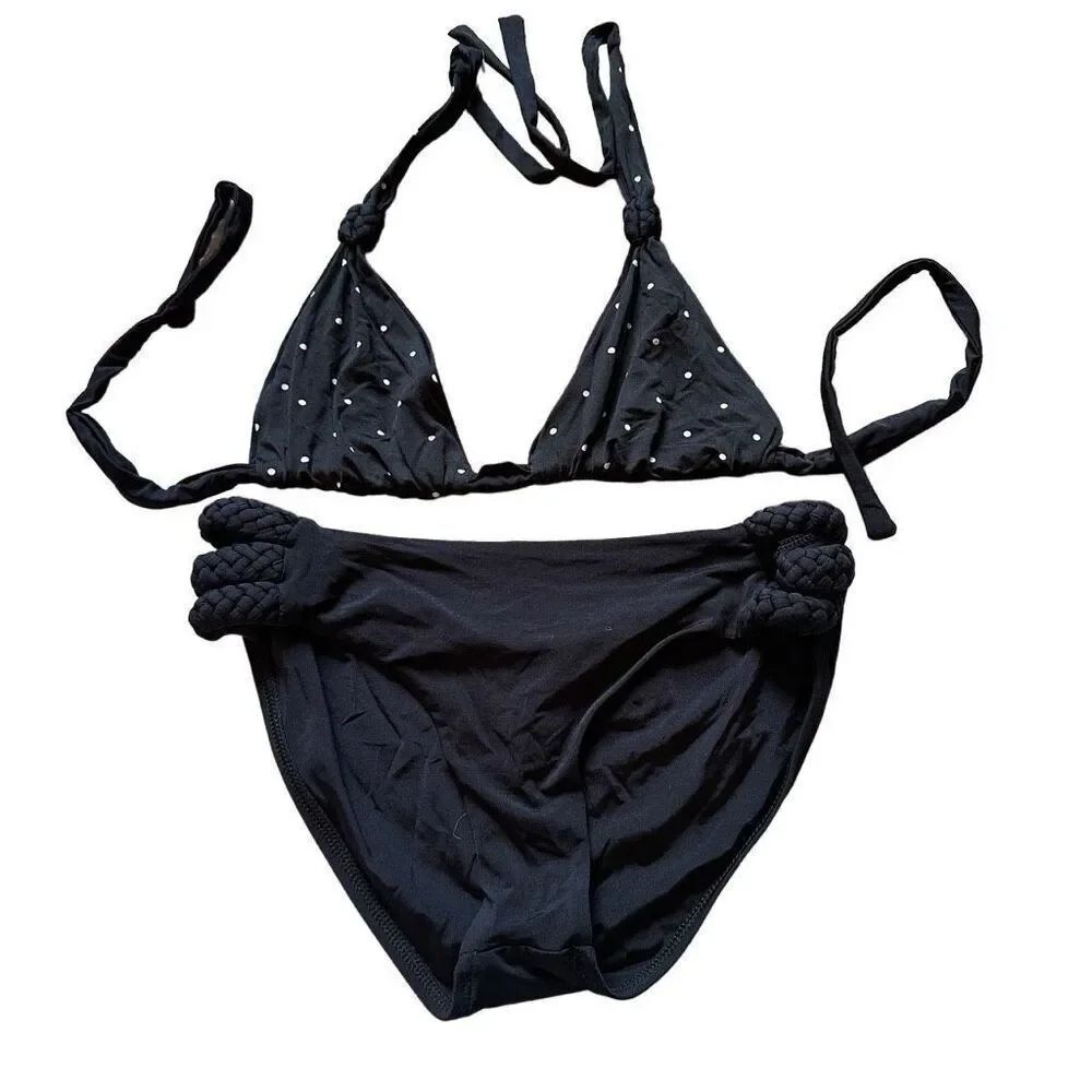 Vitamin A black and polkadot reversible bikini swimsuit- size L